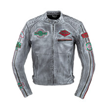 W-TEC Sheawen Worn Grey Herren Leder Motorradjacke - grau