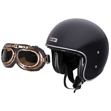 W-TEC Angeric Gloss Black Motorradhelm mit Steamrust-Brille - Gloss Black