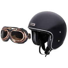 W-TEC Angeric Gloss Black Motorradhelm mit Steamrust-Brille