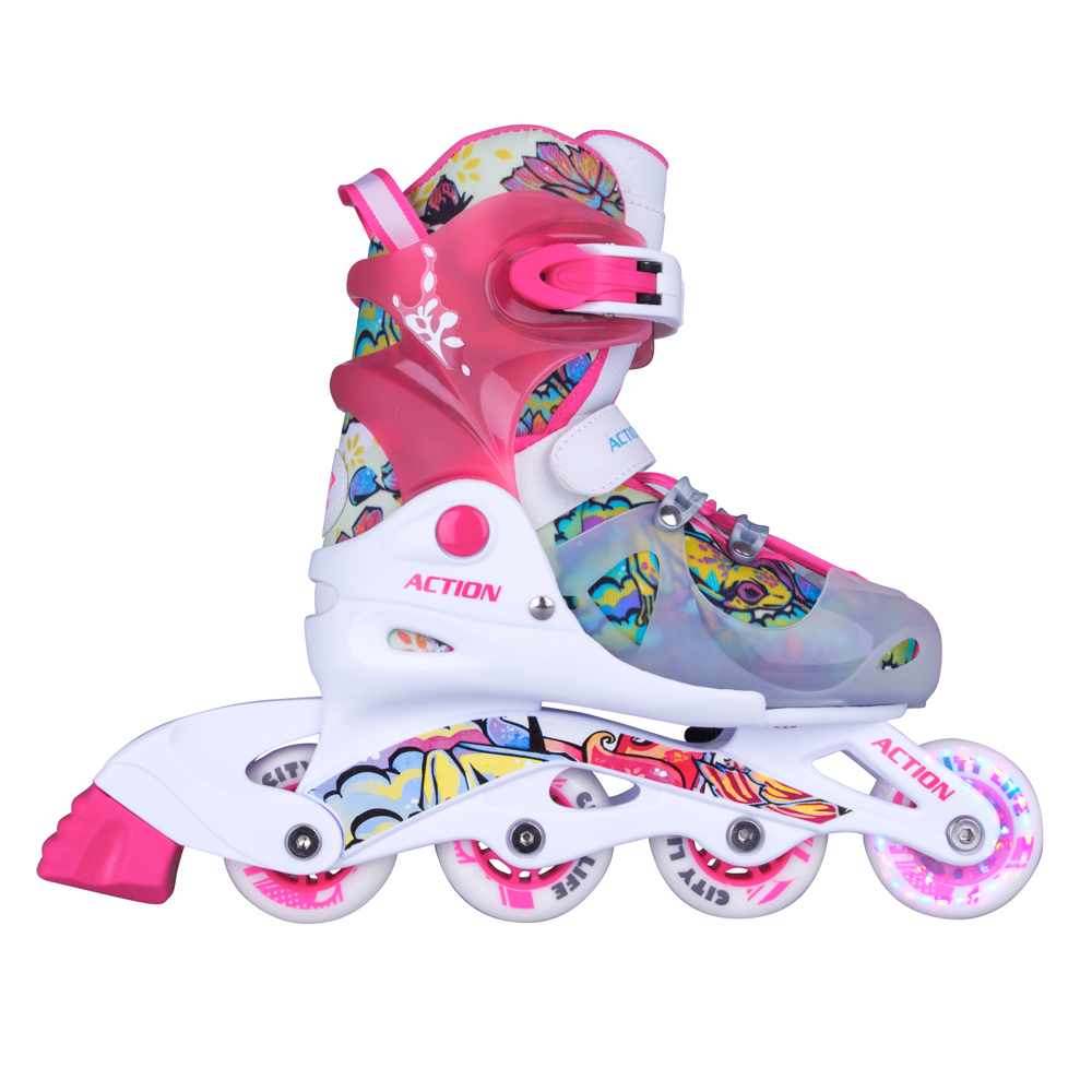 Action Doly Kinder Inline-Skates mit leuchtenden Rollen , verstellbar rosa XS 26-29