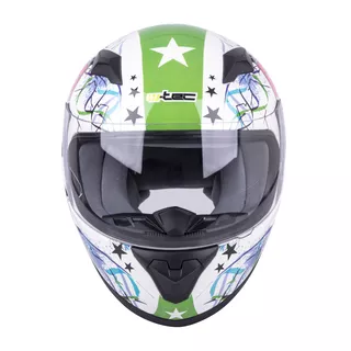 W-TEC FS-815G Tagger Green Kinderintegralhelm - weiss-grün mit Graphik
