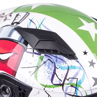W-TEC FS-815G Tagger Green Kinderintegralhelm - weiss-grün mit Graphik