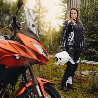 W-TEC NF-2683 Damen Motorradhose - schwarz-weiß