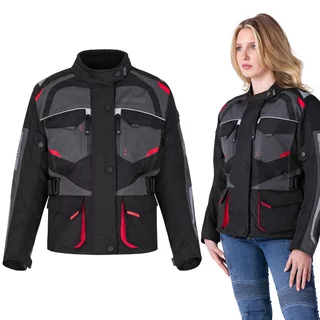 W-TEC Radana Damen-Motorradjacke - schwarz-grau-rot
