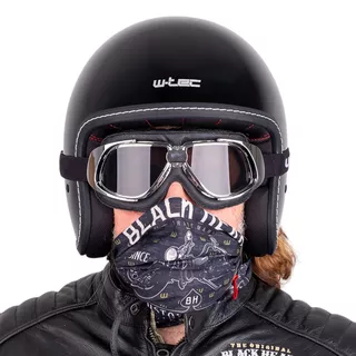 W-TEC Badachos Chopper Helm mit Atavist Schutzbrille - schwarz glänzend