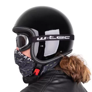 W-TEC Badachos Chopper Helm mit Atavist Schutzbrille - schwarz glänzend