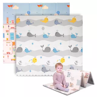 Faltbare Kindermatte inSPORTline Michlino 150x180x1,2 cm - Safari/Silnice - Město/Velryby