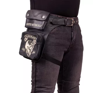 W-TEC Black Heart Devil Skull Black Leather Oberschenkeltasche