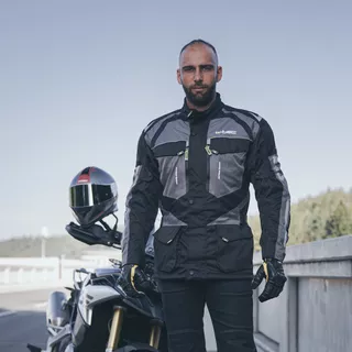 W-TEC Burdys Evo Herren-Motorradjacke - schwarz-grau-rot