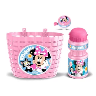 Minnie-Fahrradset (Korb, Trinkflasche, Klingel) – rosa