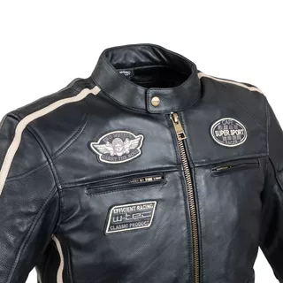 W-TEC Makso Herren Lederjacke - schwarz mit Patches