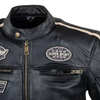 W-TEC Makso Herren Lederjacke - schwarz mit Patches