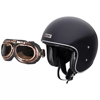 W-TEC Angeric Gloss Black Motorradhelm mit Steamrust-Brille