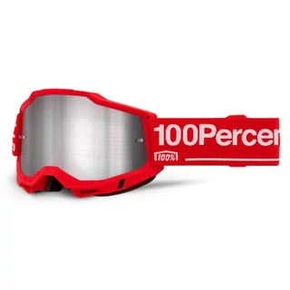 Motocross-Brille 100% Accuri 2 Mirror - Mifflin tmavě modrá, zrcadlové plexi - Wolg červená, zrcadlové plexi