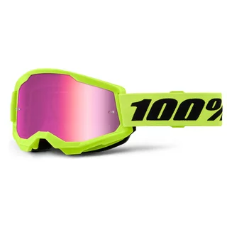 Motocross-Brille für Kinder 100 % Strata 2 Junior Mirror - Neon Yellow, růžové plexi