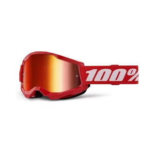 Motocrossbrille 100% Strata 2 New Mirror - Neon žluté, růžové plexi - Červená, červené plexi