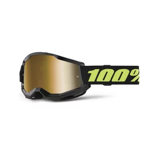Motocrossbrille 100% Strata 2 New Mirror - Neon žluté, růžové plexi - Solar černé, zlaté plexi