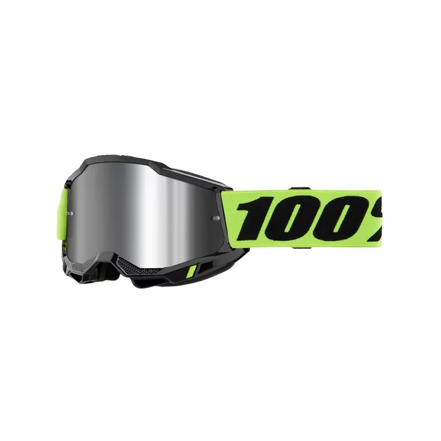 Motocross-Brille für Kinder 100 % Accuri 2 Junior Mirror - červená, červené plexi - žlutá, zrcadlové stříbrné plexi