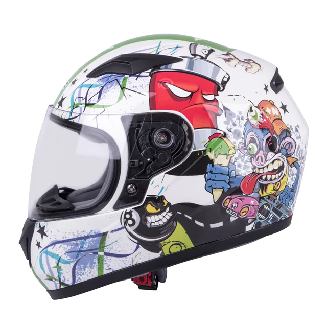 W-TEC FS-815G Tagger Green Kinderintegralhelm - weiss-grün mit Graphik