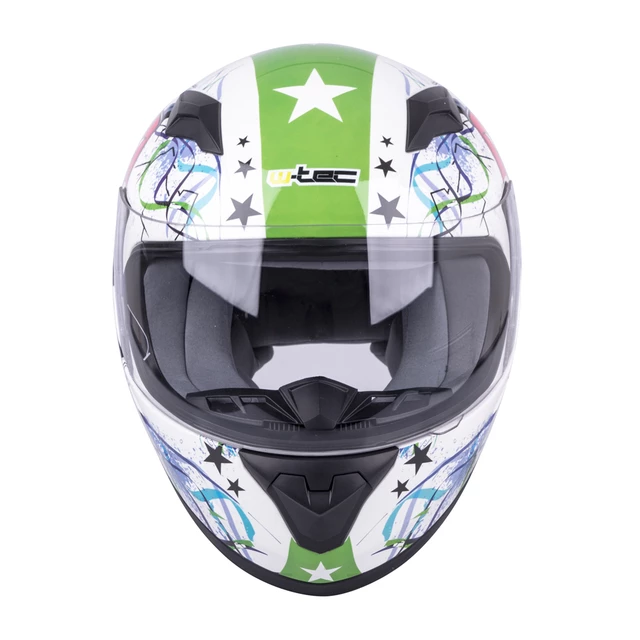 W-TEC FS-815G Tagger Green Kinderintegralhelm - weiss-grün mit Graphik