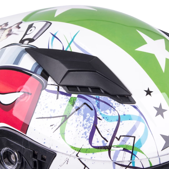 W-TEC FS-815G Tagger Green Kinderintegralhelm - weiss-grün mit Graphik