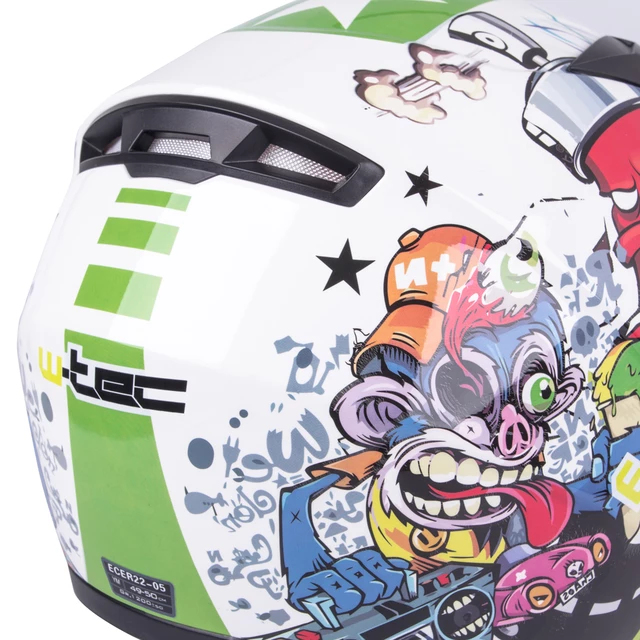 W-TEC FS-815G Tagger Green Kinderintegralhelm - weiss-grün mit Graphik