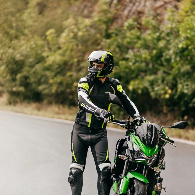 Men’s Leather Moto Trousers W-TEC Vector - schwarz-fluo