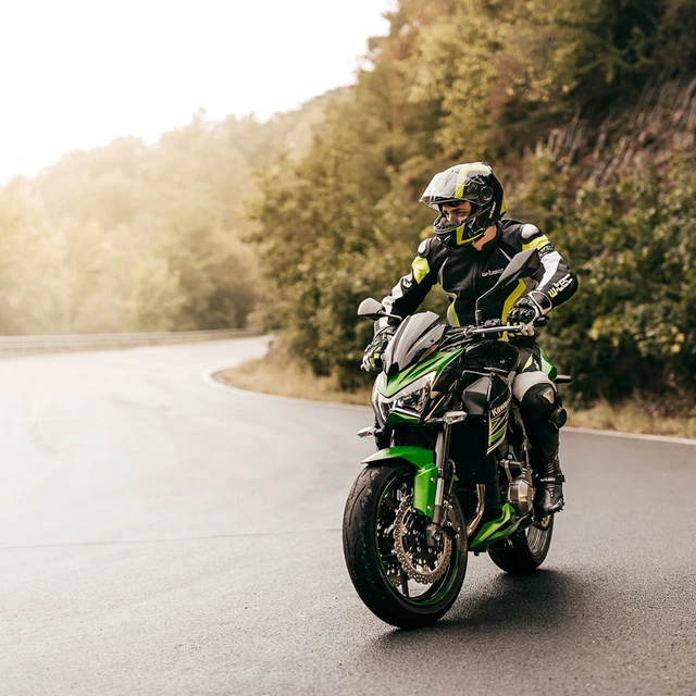 Men’s Leather Moto Trousers W-TEC Vector - schwarz-fluo