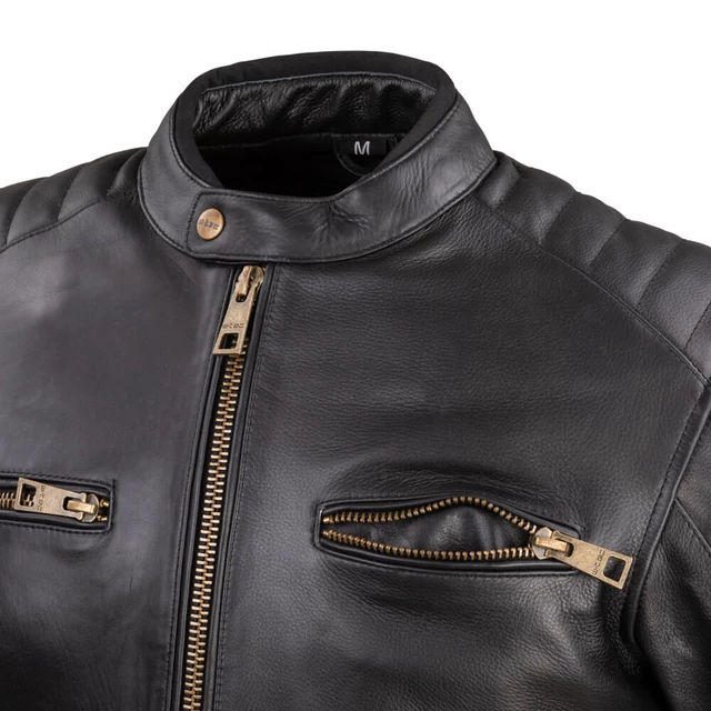 Herren Leder Motorradjacke W-TEC Stripe - schwarz mit beigen Streifen