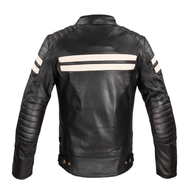Herren Leder Motorradjacke W-TEC Stripe - schwarz mit beigen Streifen