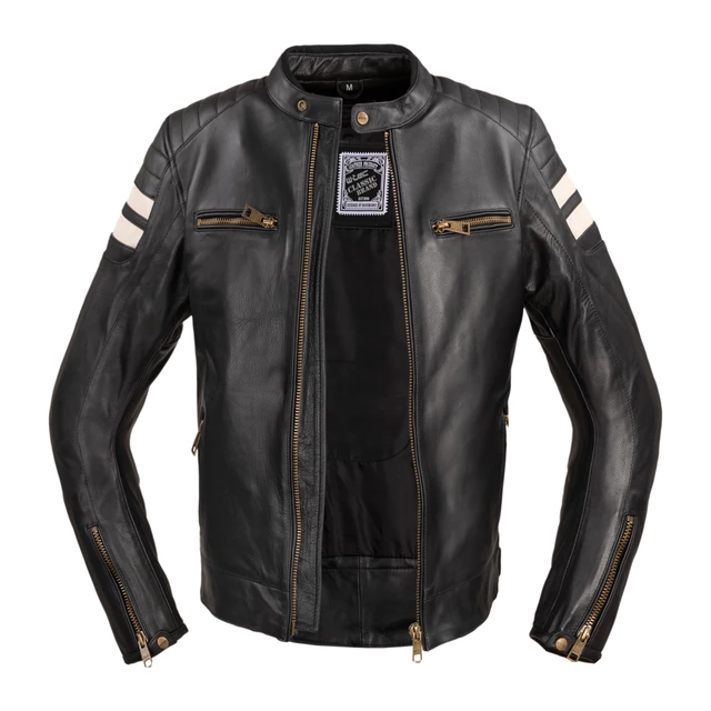 Herren Leder Motorradjacke W-TEC Stripe - schwarz mit beigen Streifen