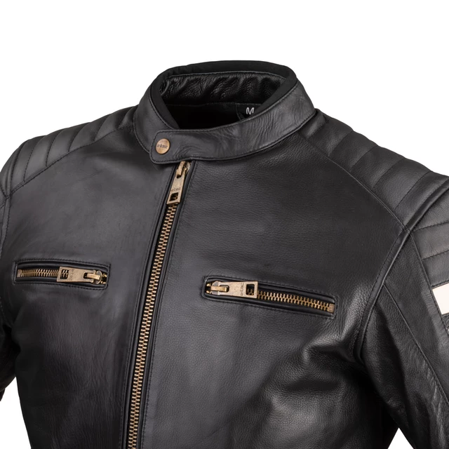 Herren Leder Motorradjacke W-TEC Stripe - schwarz mit beigen Streifen