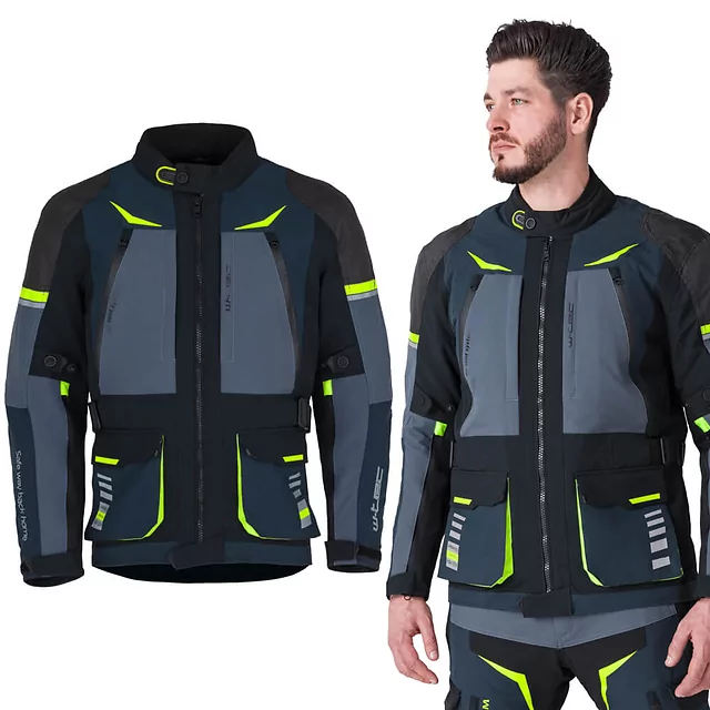 W-TEC Modock Motorradjacke - černo-modro-fluo žlutá