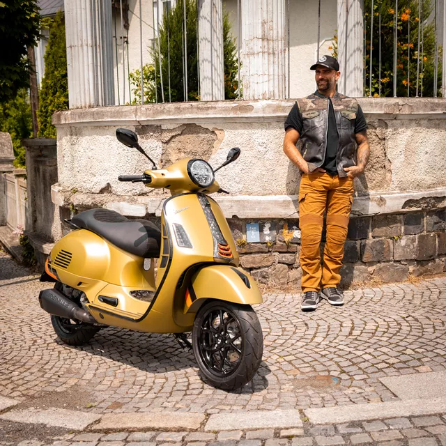 W-TEC Wallbridge Karamell Moto Jeans - karamelová