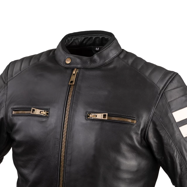 Herren Leder Motorradjacke W-TEC Stripe - schwarz mit beigen Streifen