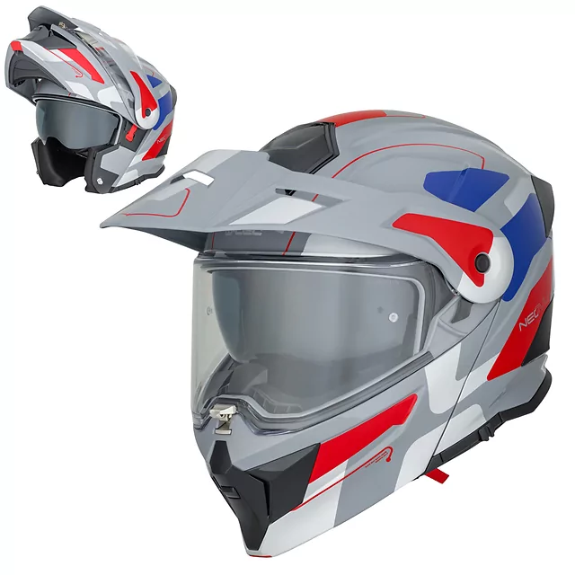 W-TEC Neovu Graphic 3in1 klappbarer Motorradhelm - černo-červená - šedo-červeno-modrá