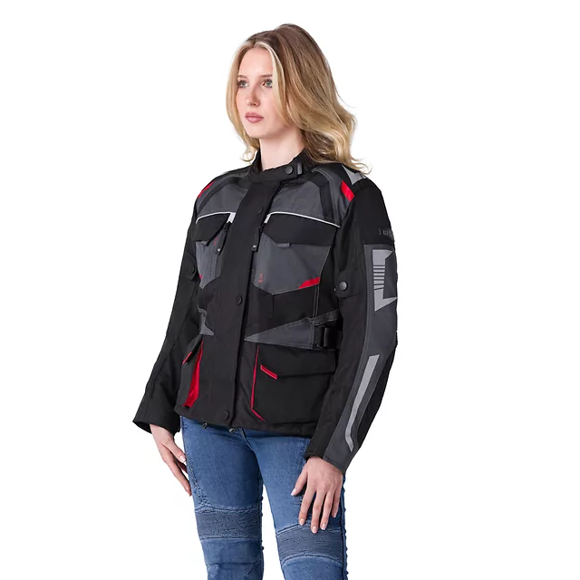 W-TEC Radana Damen-Motorradjacke - schwarz-grau-rot