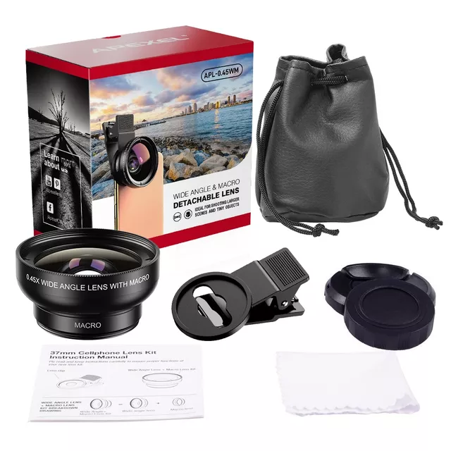 Apexel 2in1 Objektivsatz - 0,45x Weitwinkel und 12,5x Makro