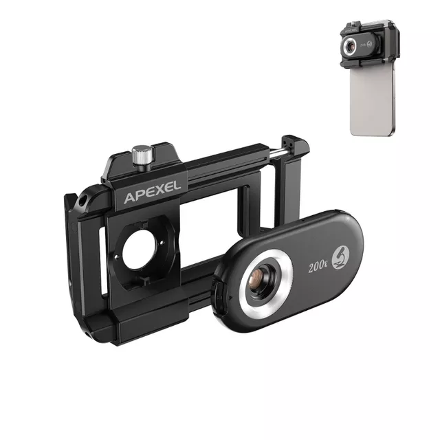 Apexel 200x Smartphone-Mikroskopobjektiv mit LED- und UV-Licht