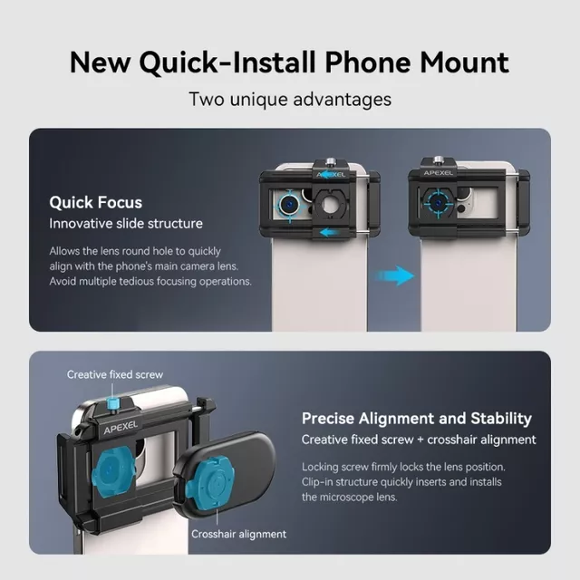 Apexel 200x Smartphone-Mikroskopobjektiv mit LED- und UV-Licht