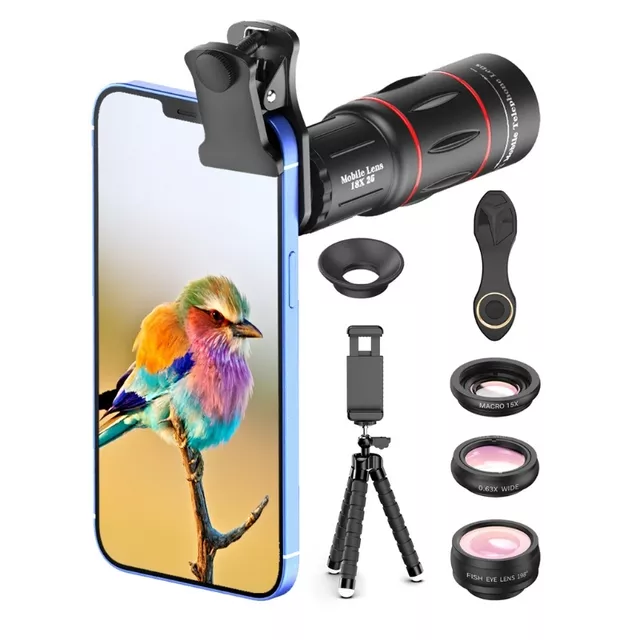 Apexel 6in1 Teleobjektiv-Set 18x mit Stativ und Bluetooth-Auslöser