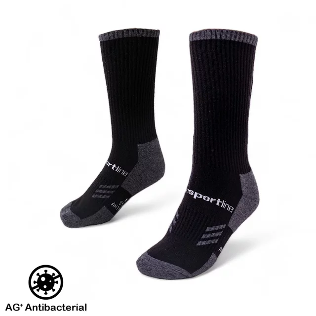 Höhere Socken aus Merino inSPORTline Meritic Crew AG+ antibakteriell - schwarz-grau - schwarz-grau