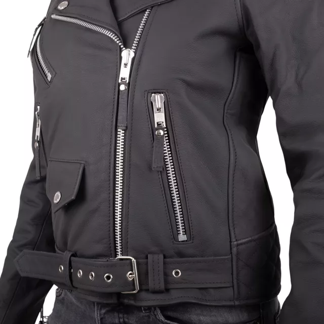 W-TEC Brinea Damen Motorrad Lederjacke - mattschwarz