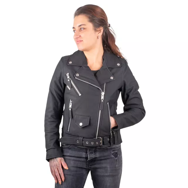 W-TEC Brinea Damen Motorrad Lederjacke - mattschwarz