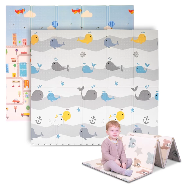 Faltbare Kindermatte inSPORTline Michlino 150x180x1,2 cm - Safari/Silnice - Město/Velryby