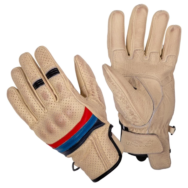 W-TEC Laudero Sommer-Motorradhandschuhe aus Leder - schwarz - beige