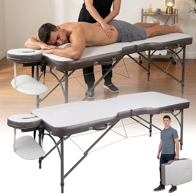 Massageliege inSPORTline Kiyora 186x70x62,5-85,5 cm 2-teilig Aluminium - weiß-grau - weiß-grau
