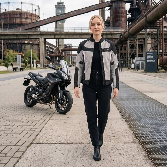 W-TEC Mirelia Damen Sommer Moto Jacke - Schwarz-Grau-Rosa