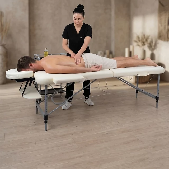 Massageliege inSPORTline Morrani 186x60x62,5-85,5 cm 2-teilig Aluminium - cremefarbe