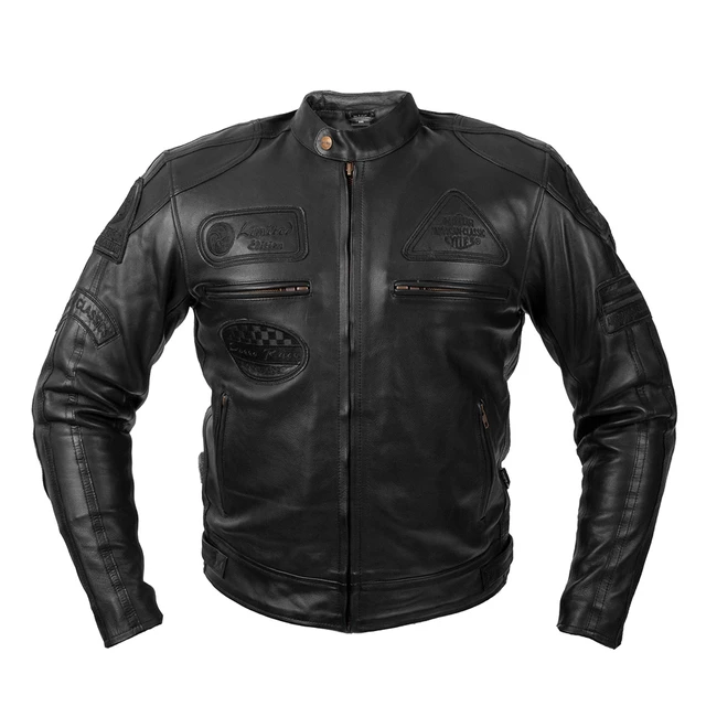 Herren Leder Motorradjacke W-TEC Urban Noir - schwarz - schwarz